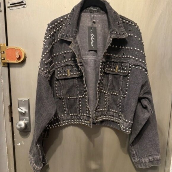Vintage Style Studded Rivet Distressed Denim Punk Style Bolero / Cropped Jacket - Picture 3 of 16